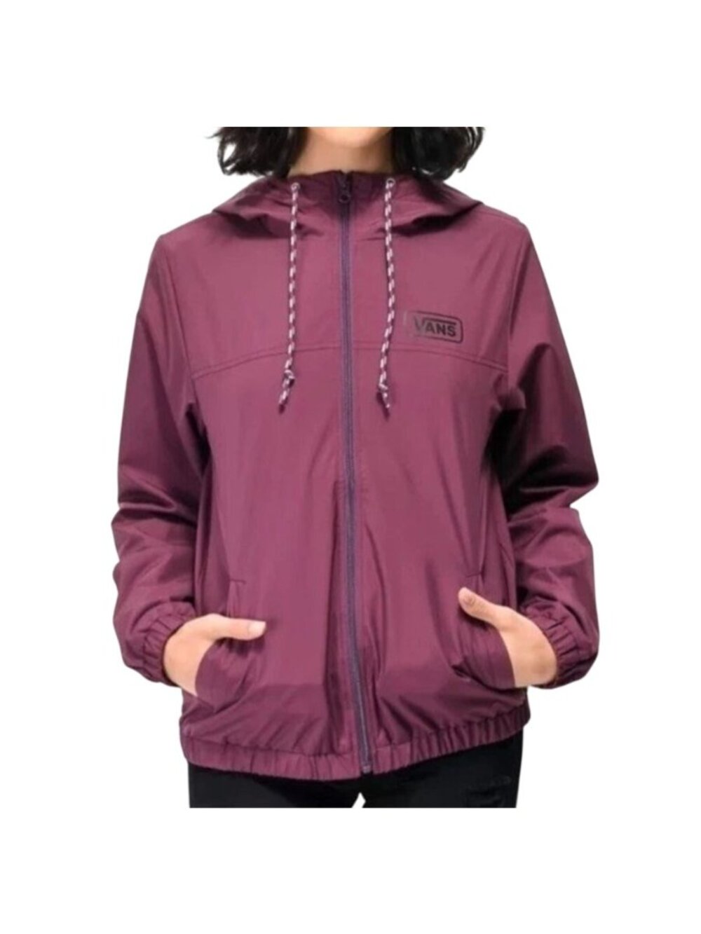 Vans S Kastle III Hooded Jacket Purple Lightweight Windbreaker Elastic Hem Pocke